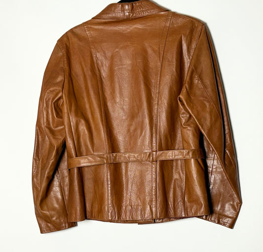 Vintage brúnn leðurjakki (S)