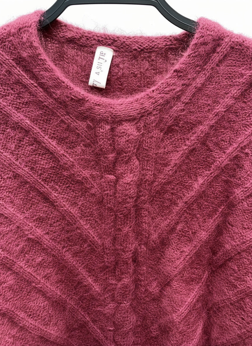 Vintage bleik mohairpeysa (L)