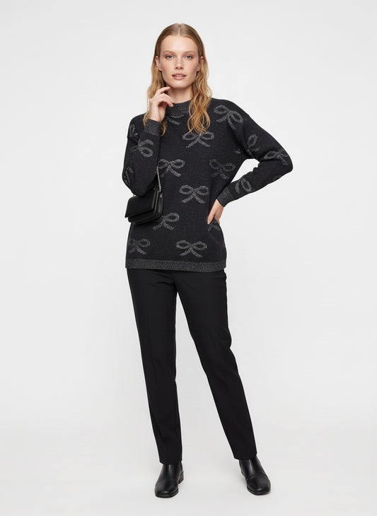 Svört vintage glimmerpeysa með slaufum (L)