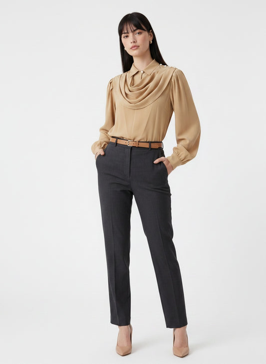 Blouse with draped neckline (M)