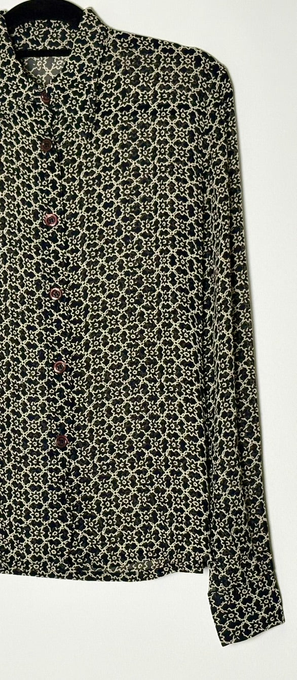 Vintage blússa m. blómamunstri (S/M)