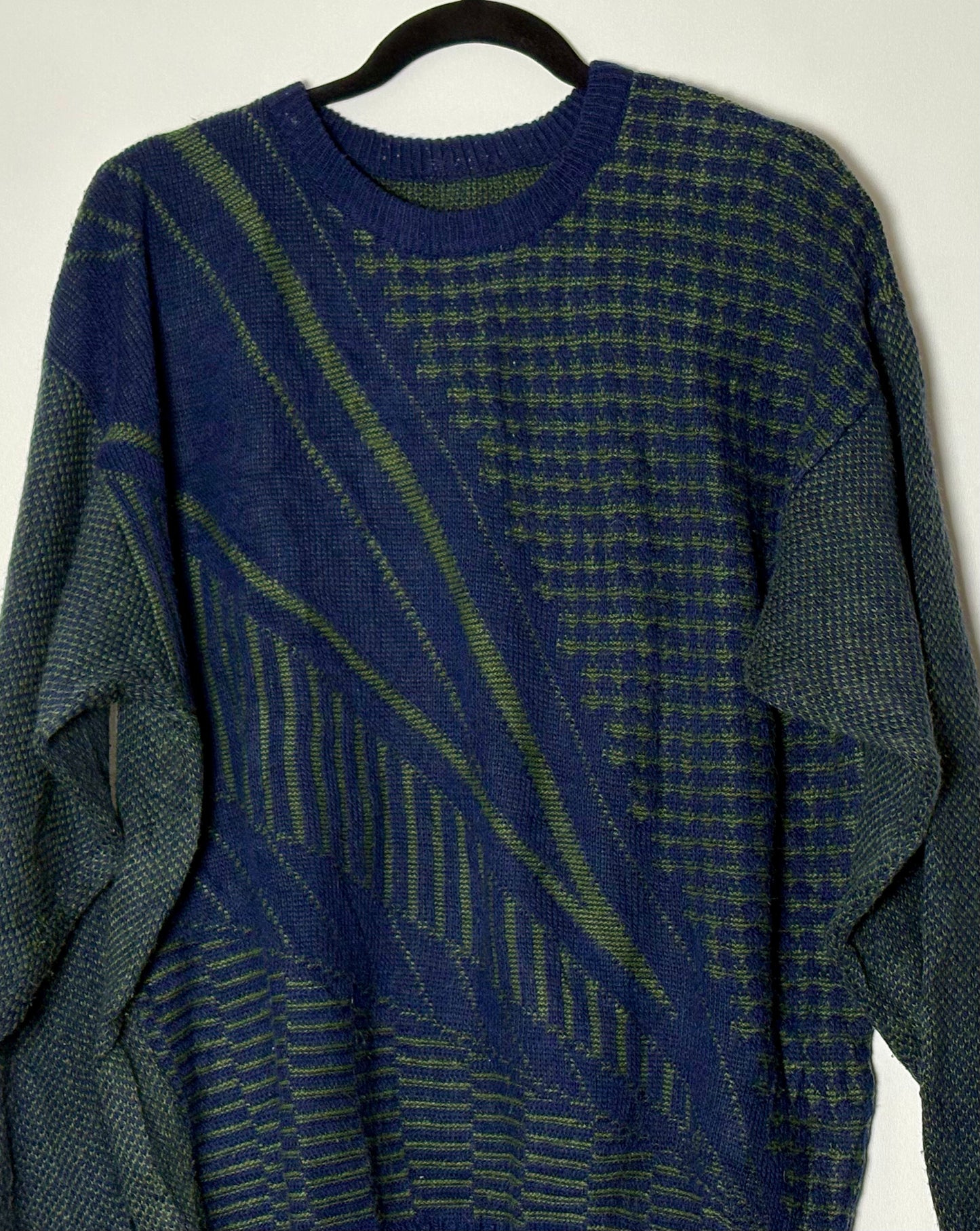 Græn/Blá ullarpeysa (L)