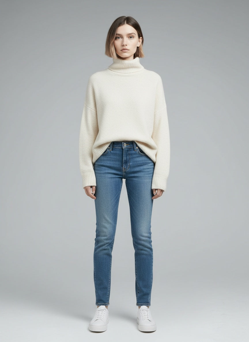 Full body view of the model wearing Levi's 511 gallabuxur (W29L32)
