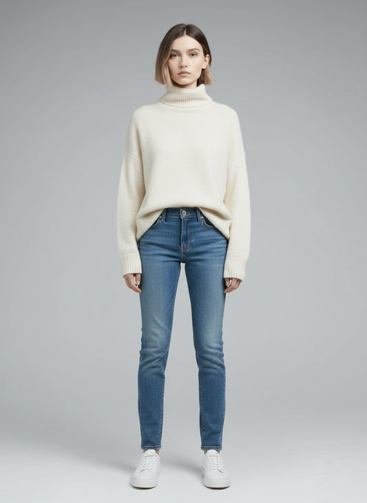 Full body view of the model wearing Levi's 511 gallabuxur (W29L32)