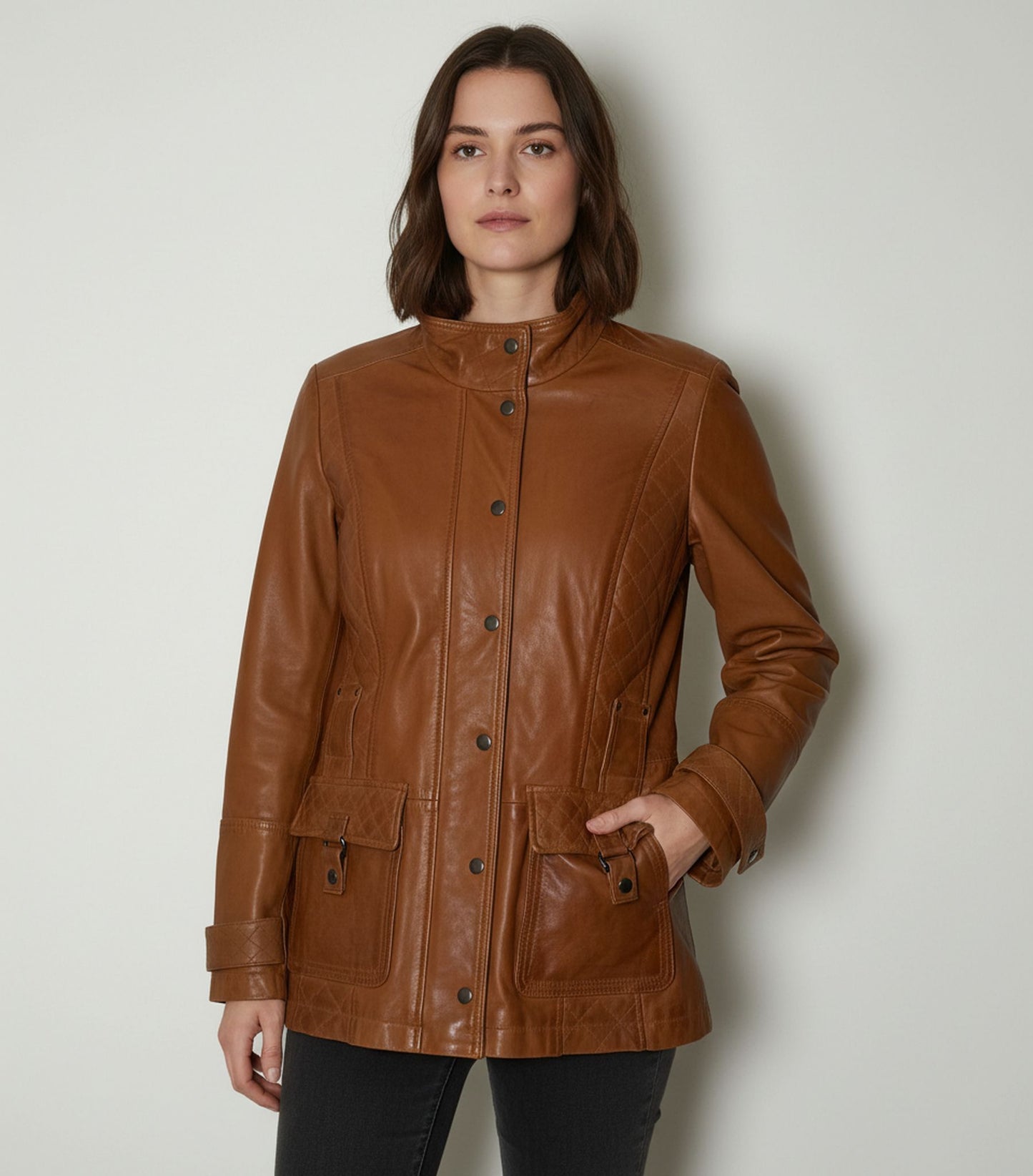 Vintage brúnn leðurjakki (M/L)