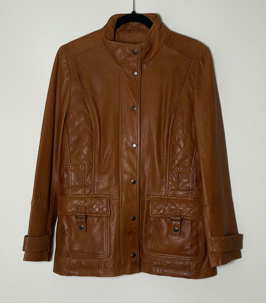 Vintage brúnn leðurjakki (M/L)