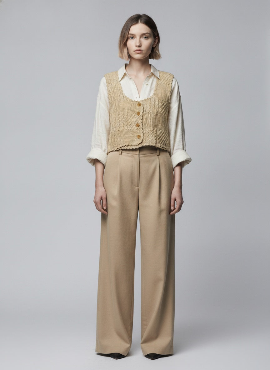 Full body view of the model wearing Vintage stutt vesti (M)