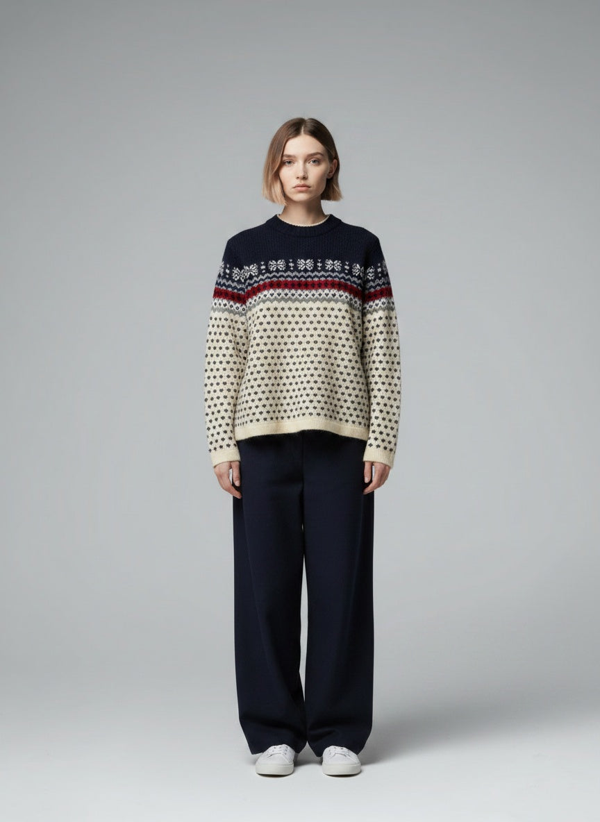 Full body view of the model wearing Lands End peysa (S)