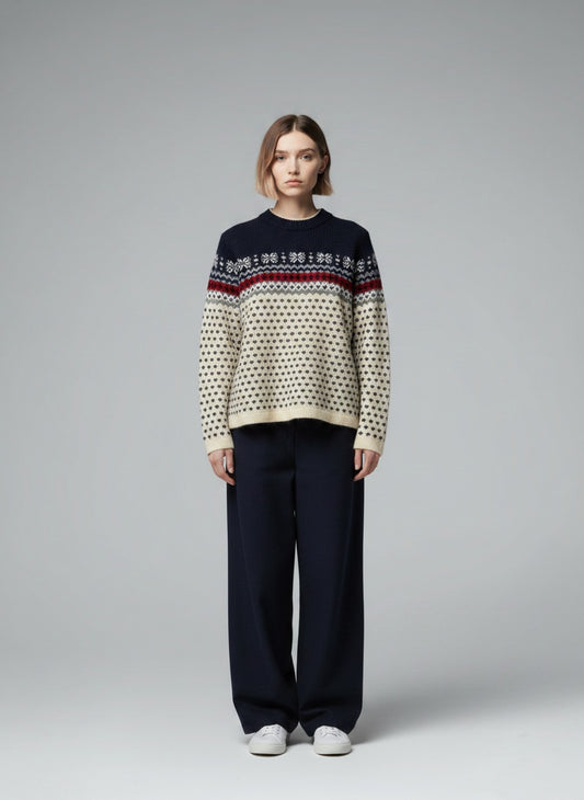Full body view of the model wearing Lands End peysa (S)