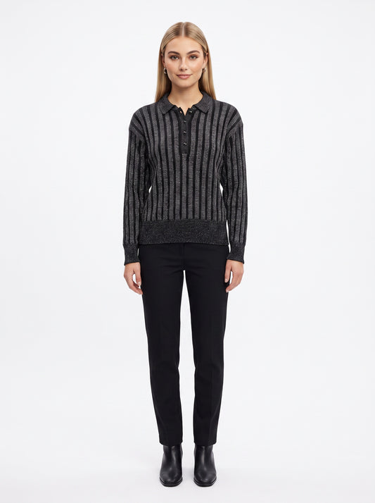 Black sweater with silver stripes (L)