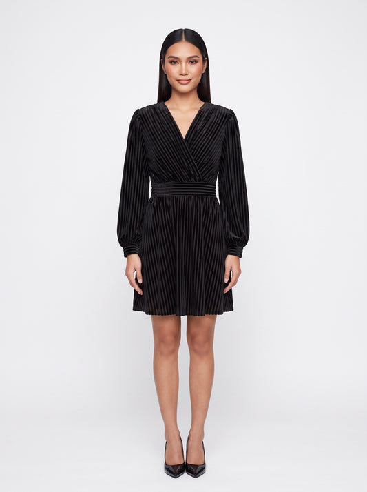 Black vintage velvet dress with stripes (S/M)