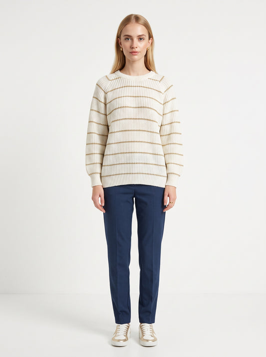 Kremhvít vintage röndótt peysa (M)