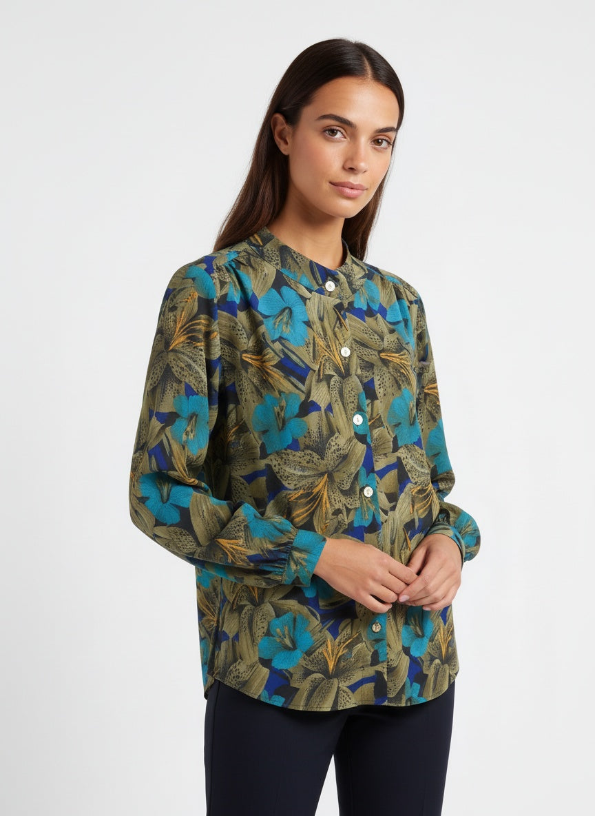 Blússa með stórgerðu blómamynstri (L/XL)