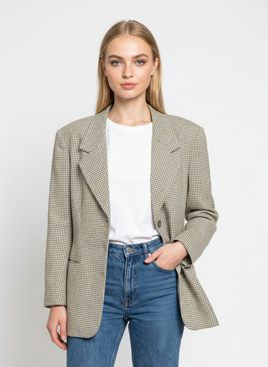 Köflóttur blazer í ljósum tónum (M/L)