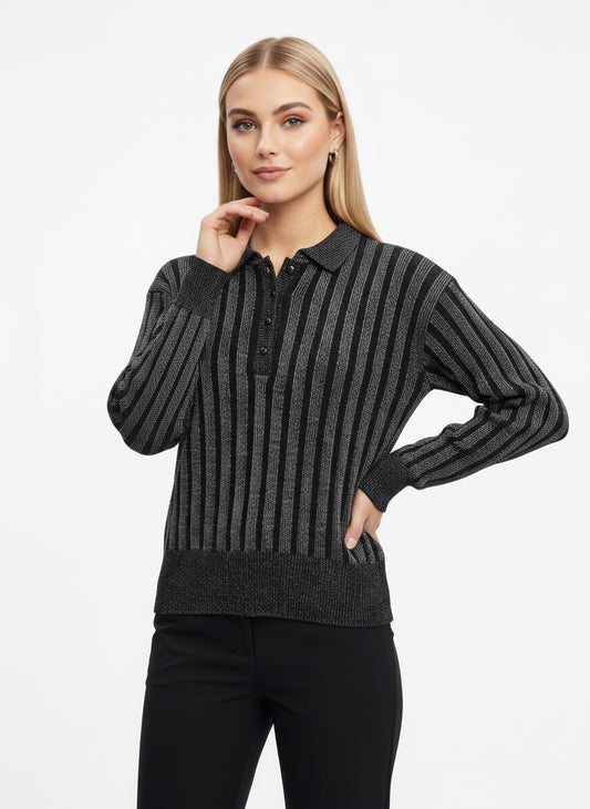 Black sweater with silver stripes (L)