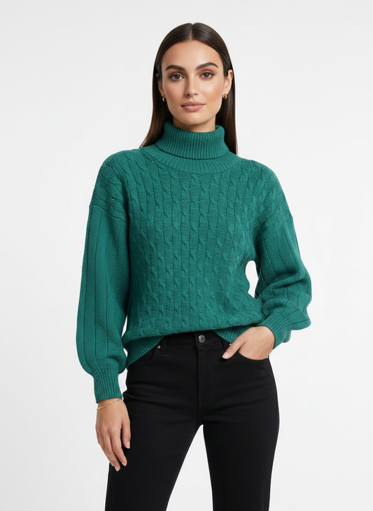 Green roll-neck sweater (L)