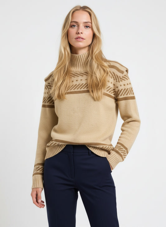 Vintage mynstruð rúllukragapeysa (M/L)