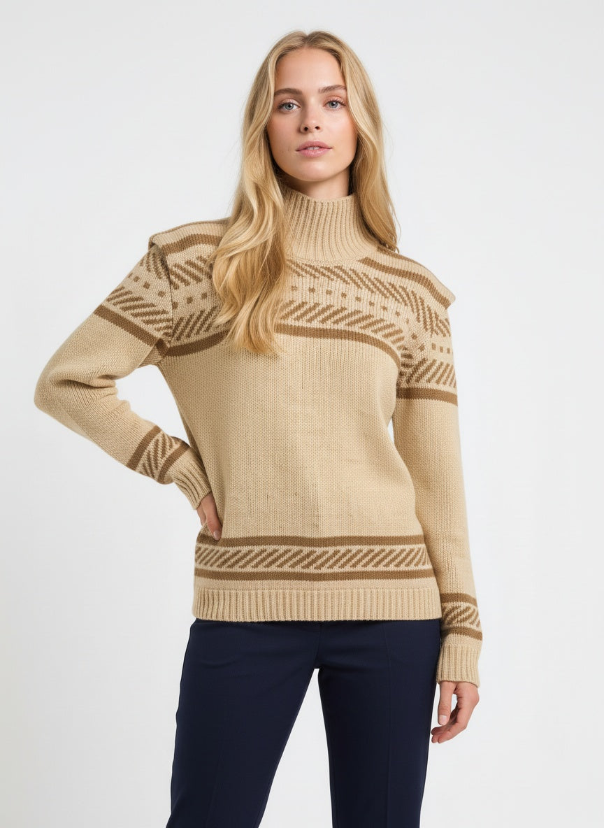 Vintage mynstruð rúllukragapeysa (M/L)