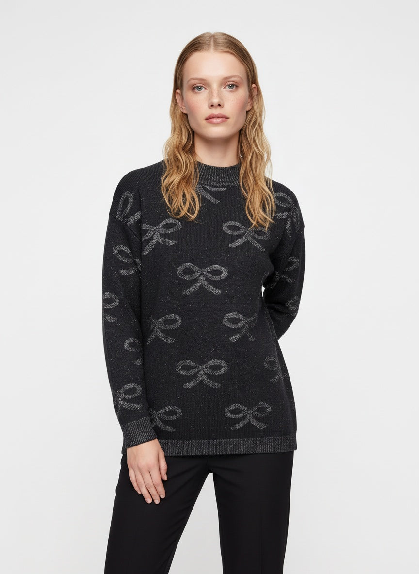 Svört vintage glimmerpeysa með slaufum (L)