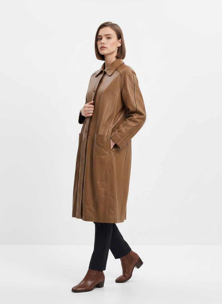 Brún leðurkápa (M/L)