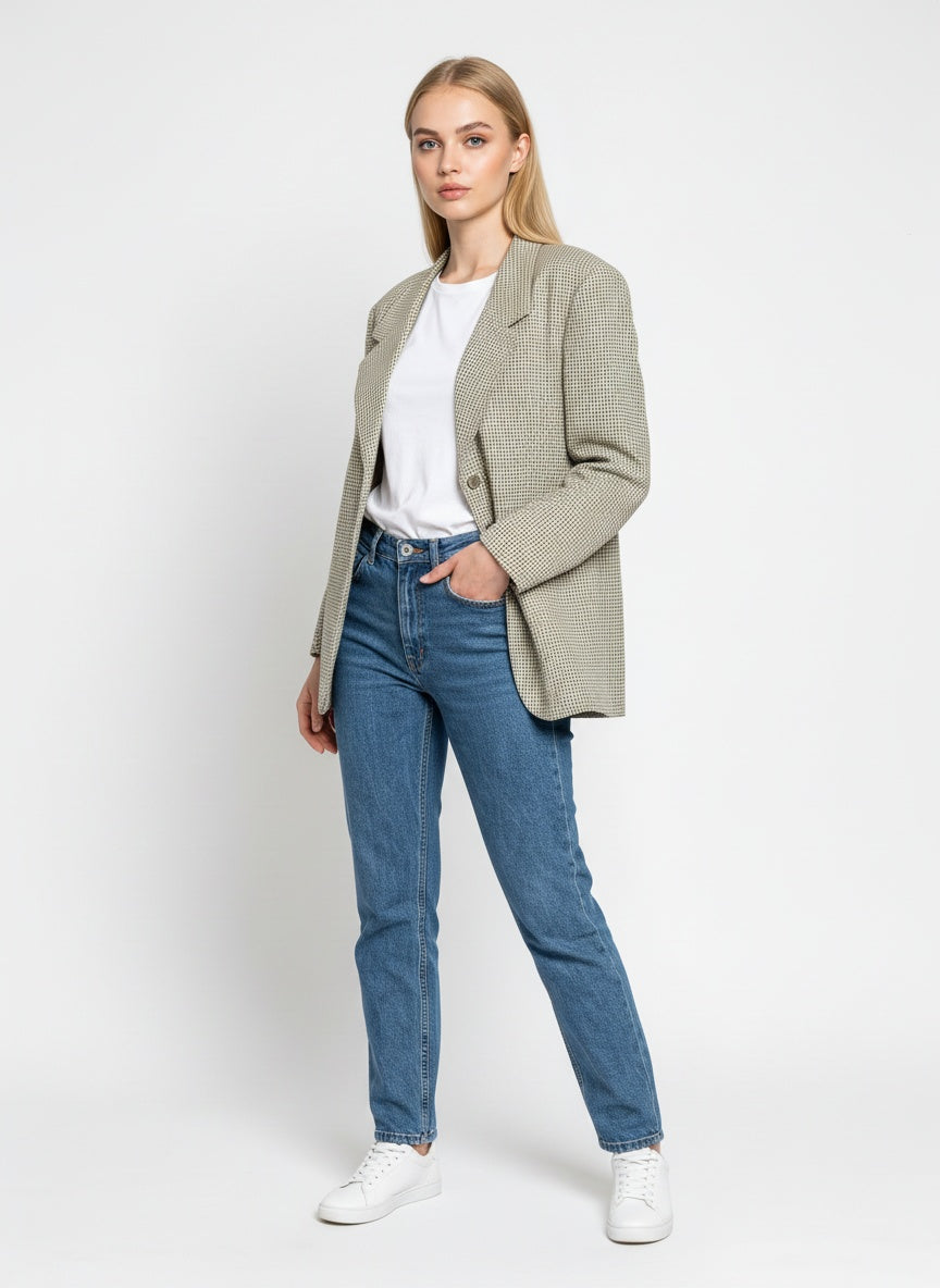 Köflóttur blazer í ljósum tónum (M/L)
