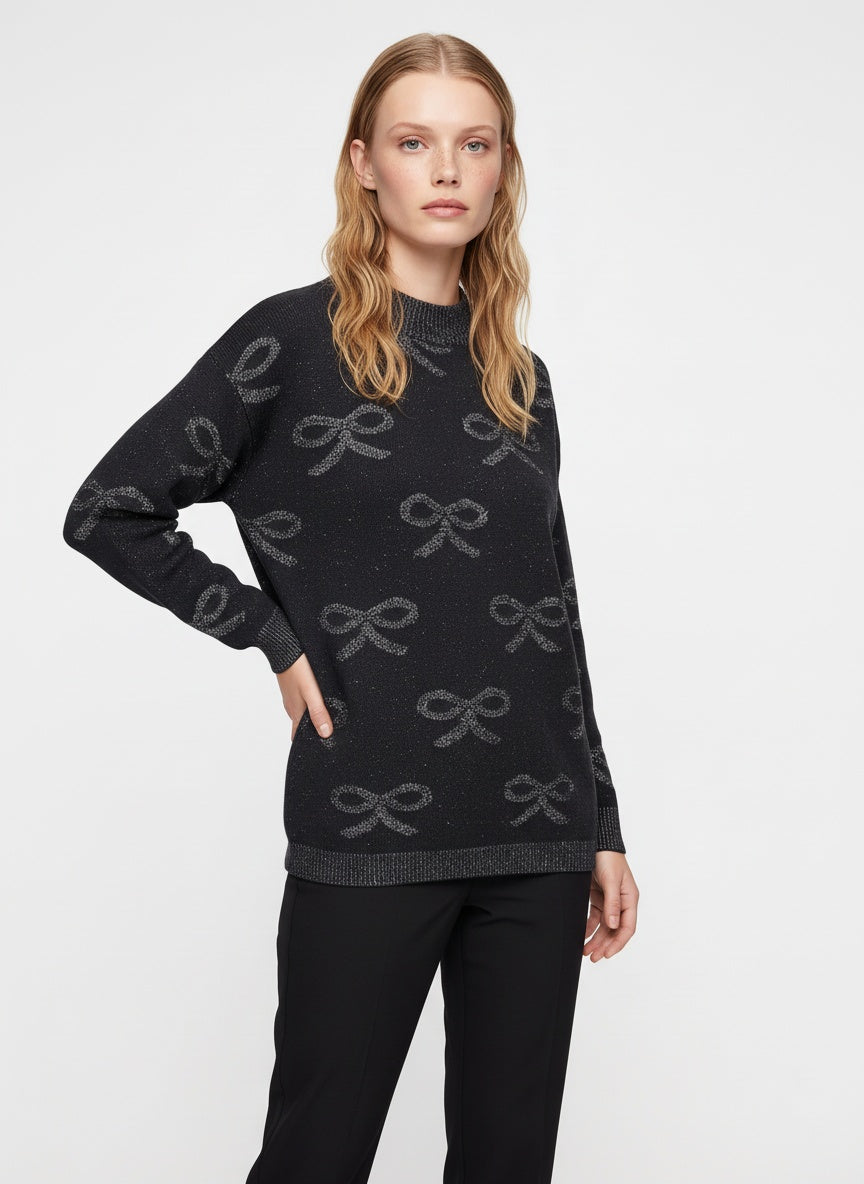 Svört vintage glimmerpeysa með slaufum (L)