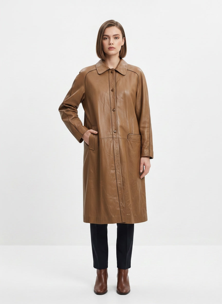 Brún leðurkápa (M/L)