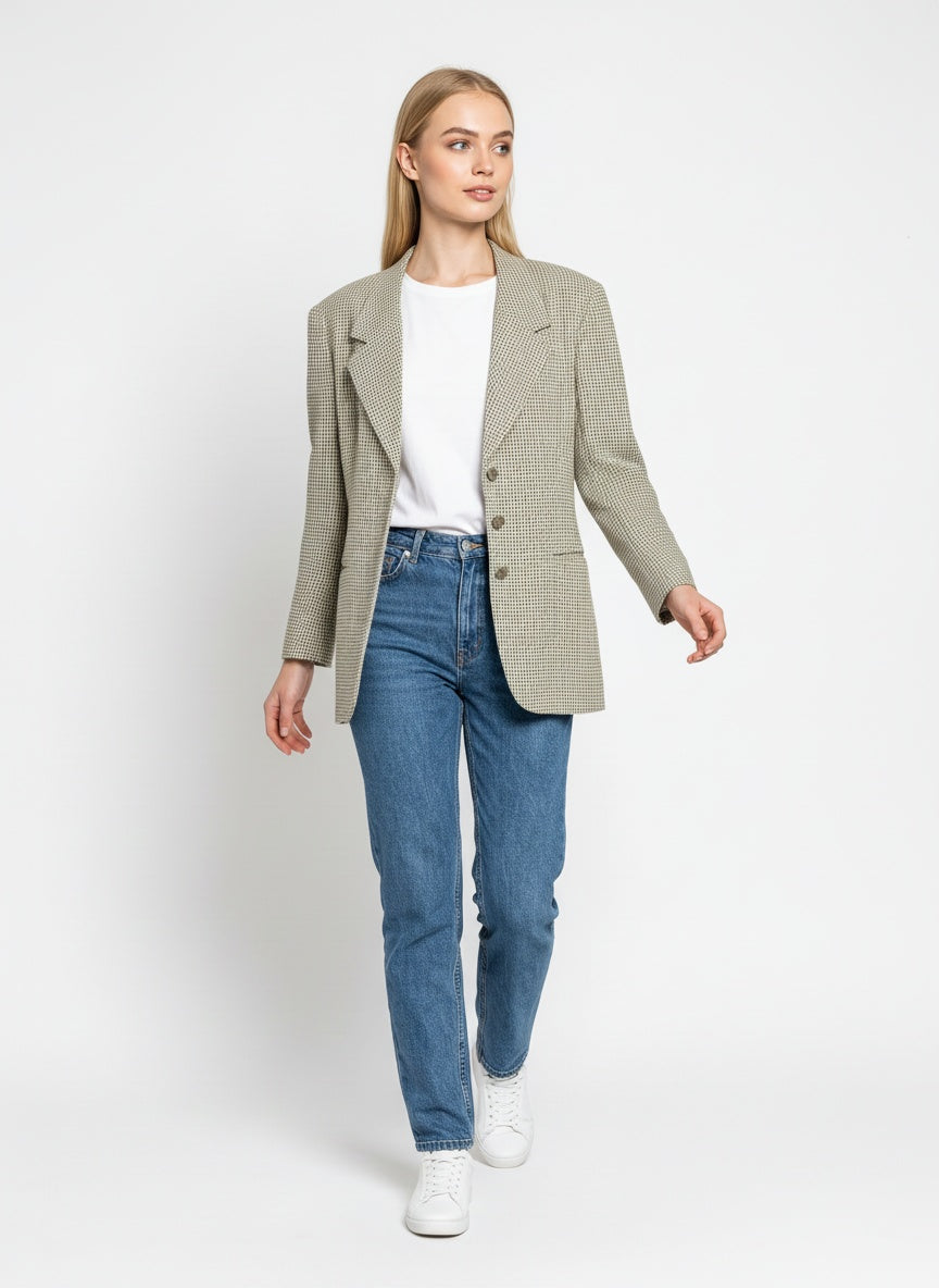 Köflóttur blazer í ljósum tónum (M/L)