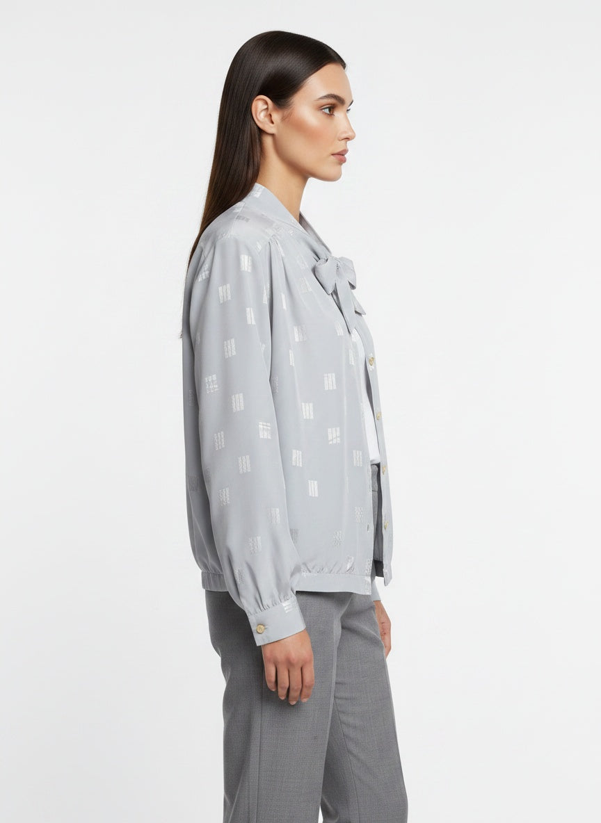 Silfurgrá vintage blússa með slaufu (XL)