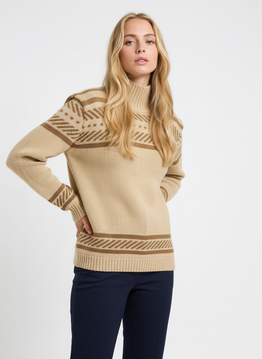 Vintage mynstruð rúllukragapeysa (M/L)