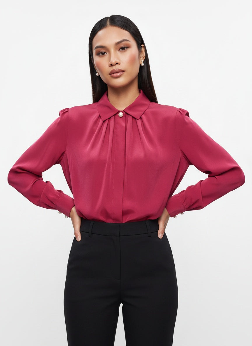 Vintage blússa með perluhnöppum (M/L)