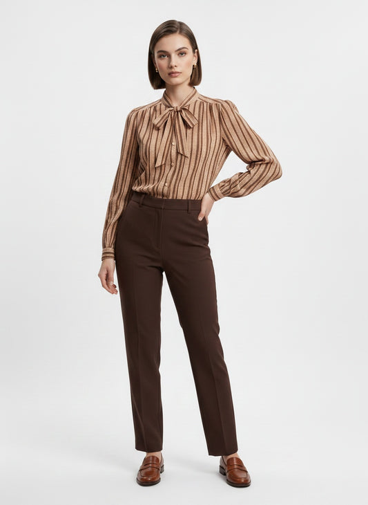 Striped vintage blouse with a tie neck (L)