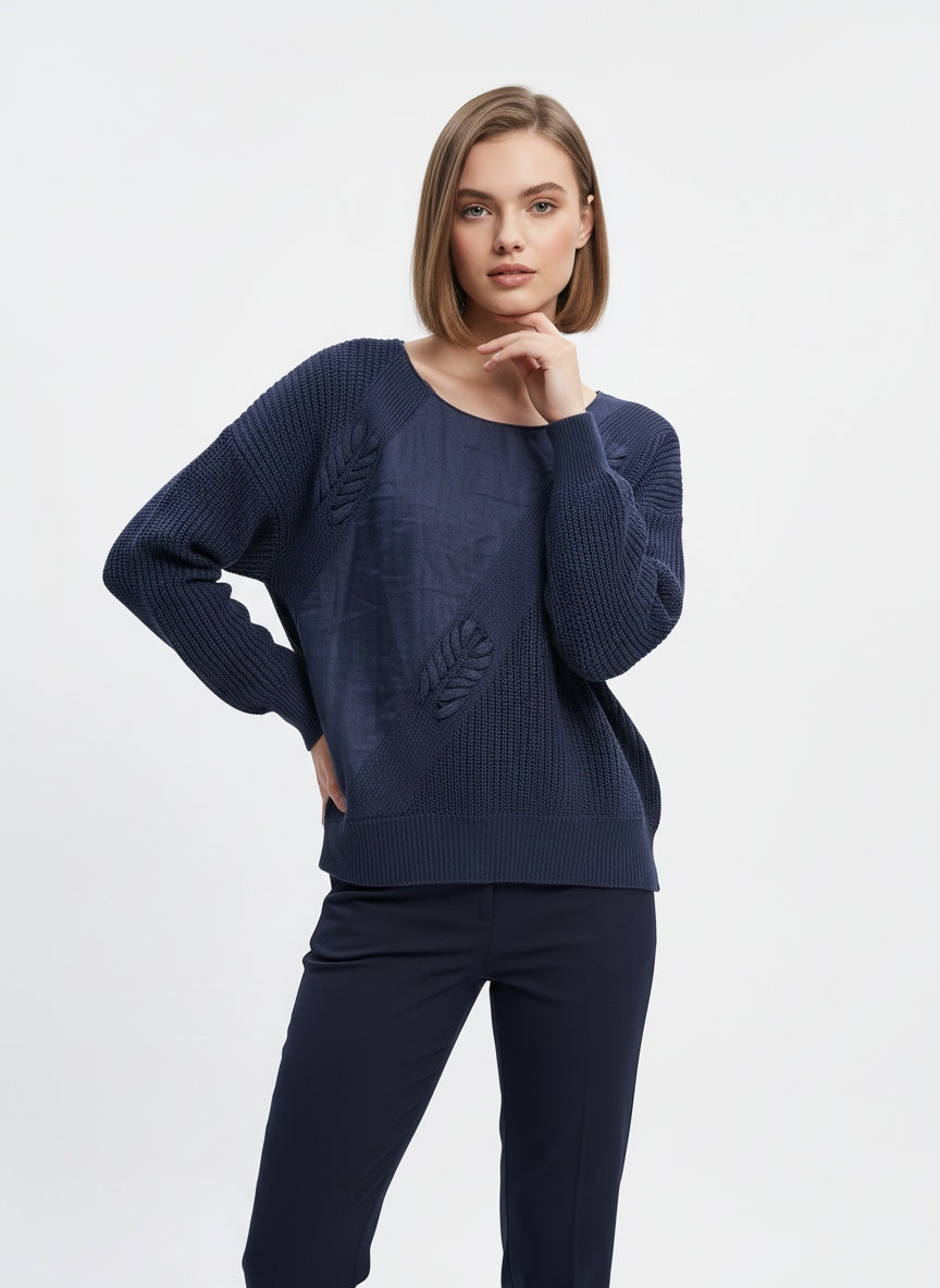 Vintage dökkblá prjónapeysa (M/L)