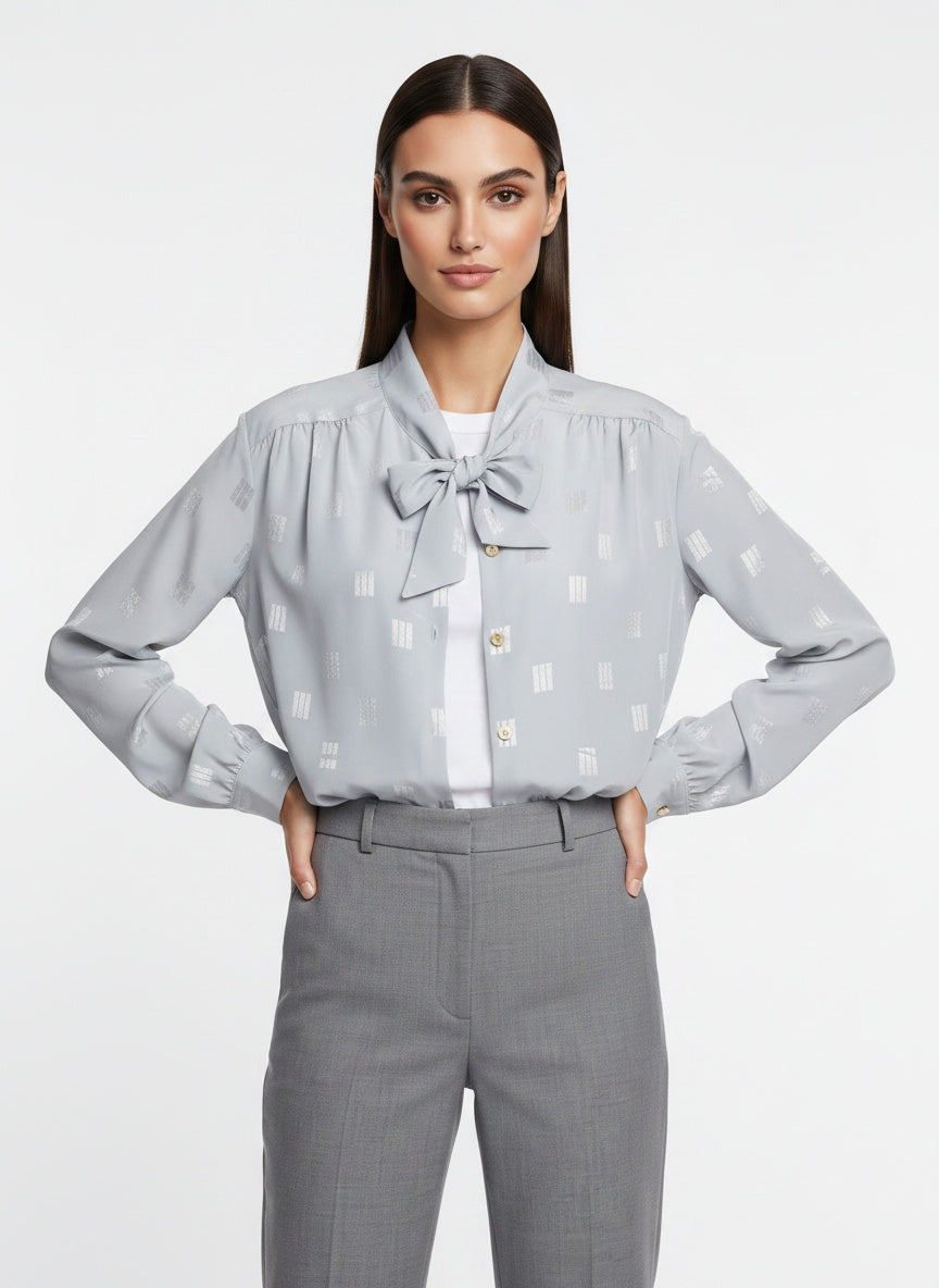 Silfurgrá vintage blússa með slaufu (XL)