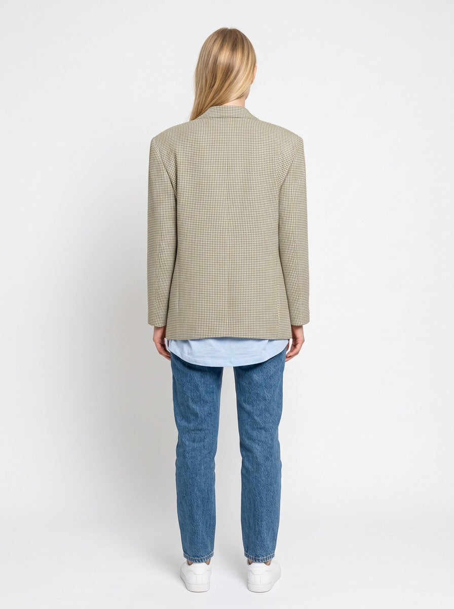 Köflóttur blazer í ljósum tónum (M/L)