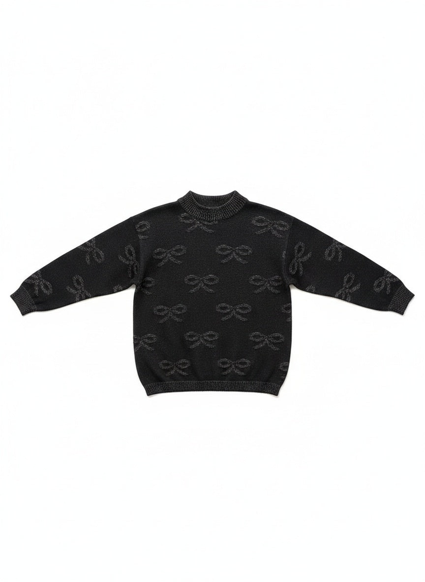 Svört vintage glimmerpeysa með slaufum (L)